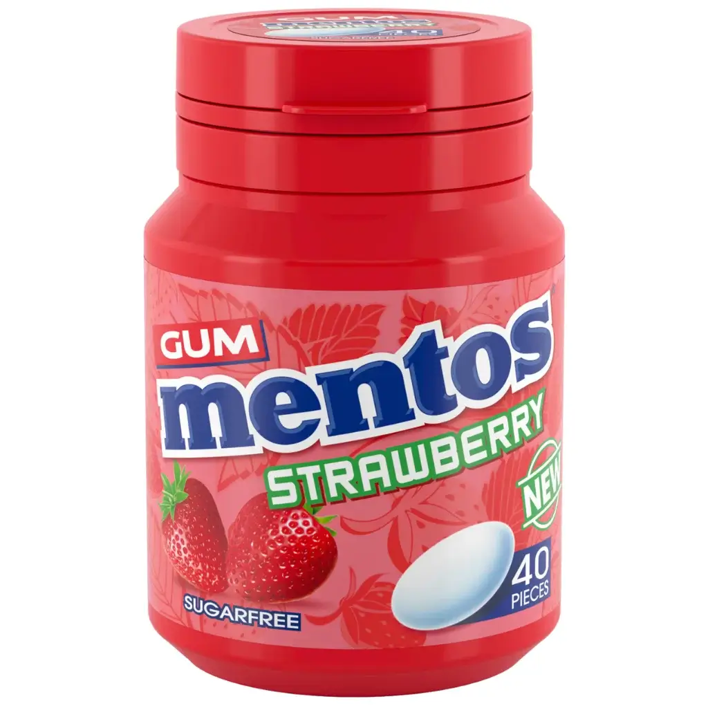 Mentos-Gum-Strawberry-40-Pieces-Bottles-6x56g Mentos Gum Strawberry 40 Pieces Bottles - (6x56g) - Image 2