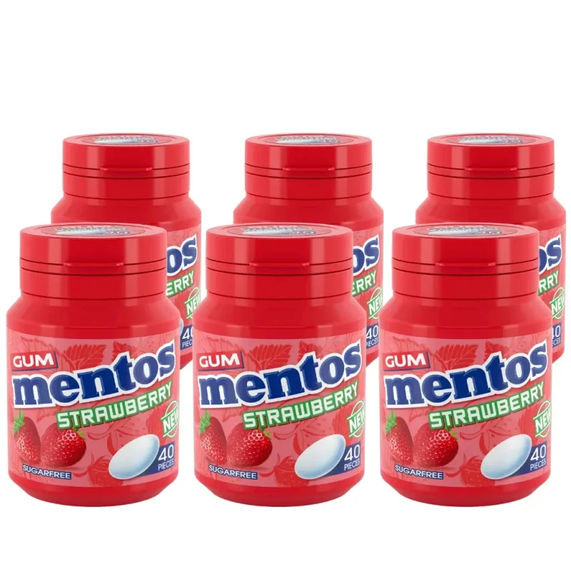 Mentos-Gum-Strawberry-40-Pieces-Bottles-6x56g_2 Mentos Gum Strawberry 40 Pieces Bottles - (6x56g)