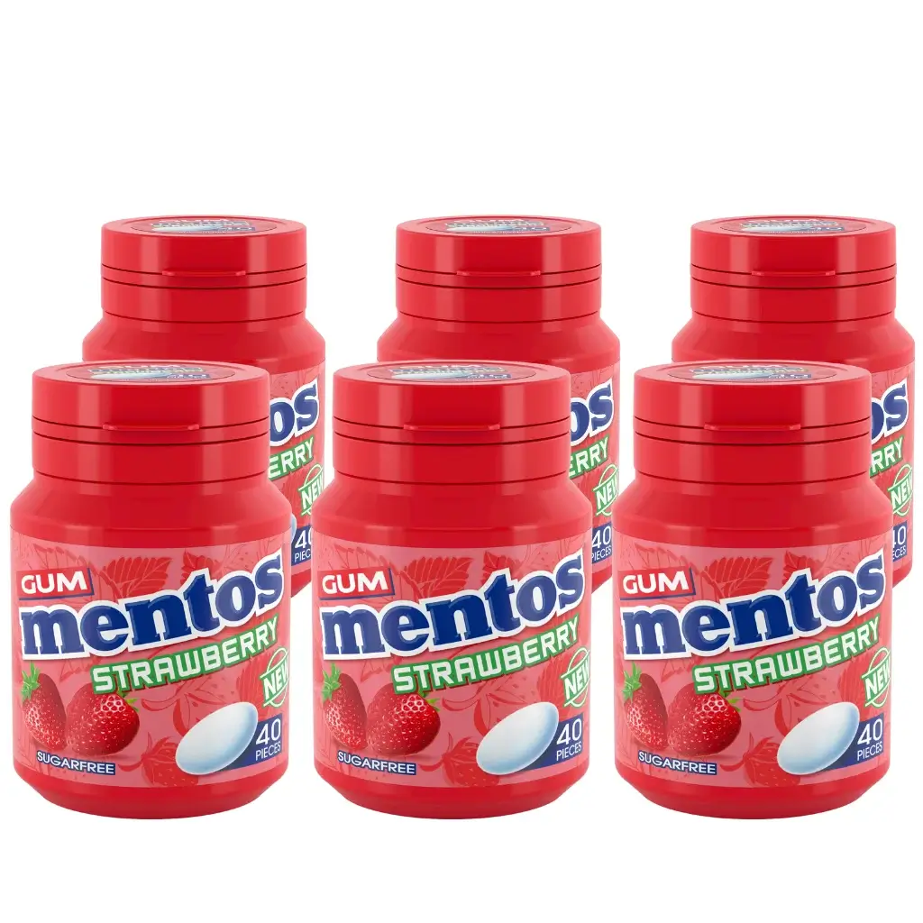 Mentos-Gum-Strawberry-40-Pieces-Bottles-6x56g_2 Mentos Gum Strawberry 40 Pieces Bottles - (6x56g)