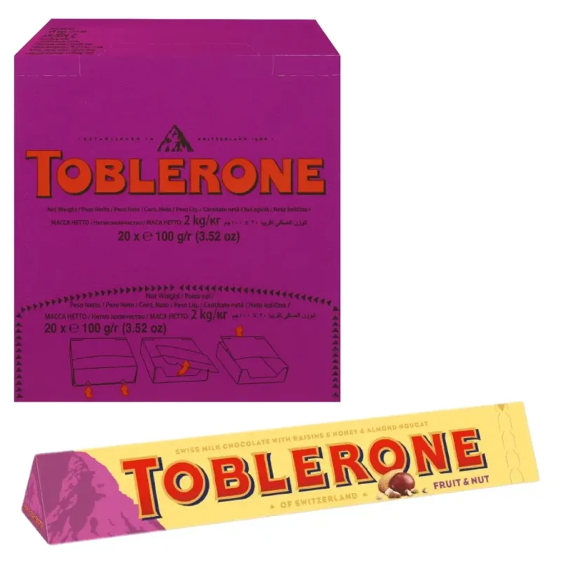 Toblerone-Swiss-Fruit-Nut-Chocolate-Bar-20x100g Toblerone Swiss Fruit and Nut Chocolate Bar - (20x100g)